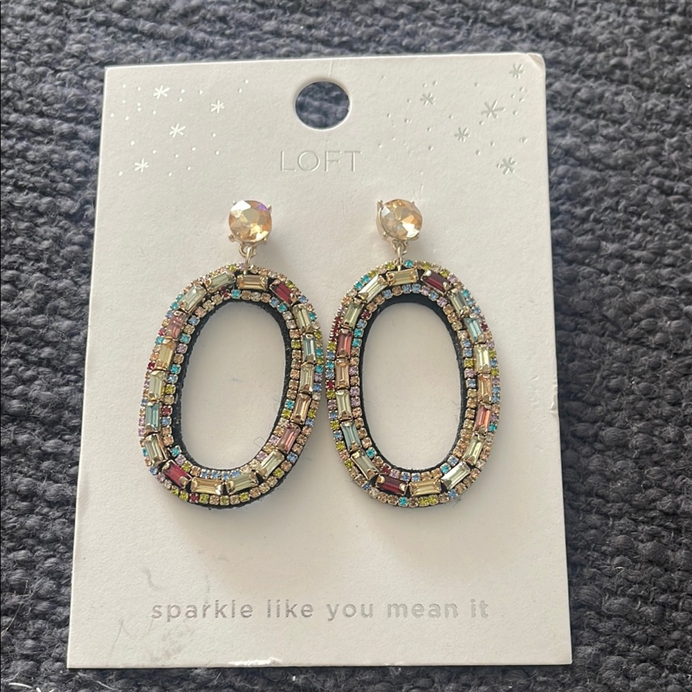 NWT LOFT Multicolor Crystal Oval Drop Earrings